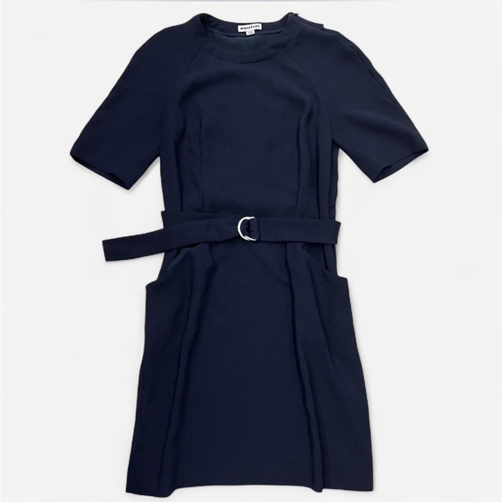 Whistles UK Women's Belted Black Dress Size 6 Winter Elbow Sleeve Work Office